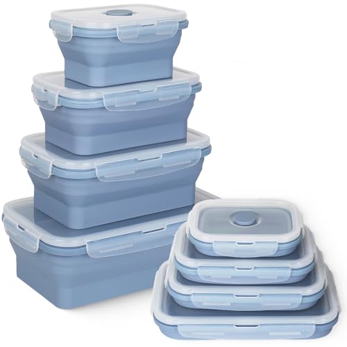 Hooolee® 4er-Set Faltbare Frischhaltedosen, Aufbewahrungsbehälter mit Deckel Bento Box aus Silikon Faltbare Brotdose Behälter für Mikrowelle, Kühl- und Gefrierschrank, Lunchbox von Hooolee