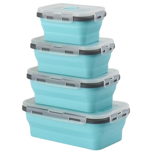 Hooolee® 4er-Set Faltbare Frischhaltedosen, Aufbewahrungsbehälter mit Deckel Bento Box aus Silikon Faltbare Brotdose Behälter für Mikrowelle, Kühl- und Gefrierschrank, Lunchbox von Hooolee