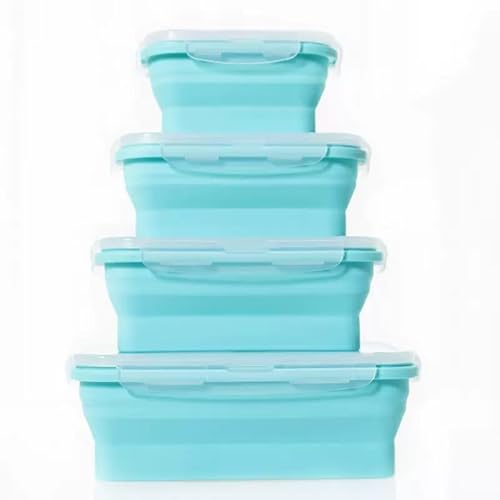 Hooolee® 4er-Set Faltbare Frischhaltedosen, Aufbewahrungsbehälter mit Deckel Bento Box aus Silikon Faltbare Brotdose Behälter für Mikrowelle, Kühl- und Gefrierschrank, Lunchbox von Hooolee