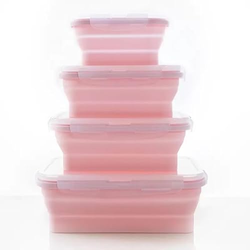 Hooolee® 4er-Set Faltbare Frischhaltedosen, Aufbewahrungsbehälter mit Deckel Bento Box aus Silikon Faltbare Brotdose Behälter für Mikrowelle, Kühl- und Gefrierschrank, Lunchbox von Hooolee