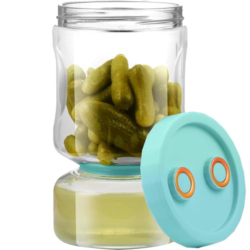 Hooolee® Glas Gurkenglas Zum Umdrehen, 1450ML Essiggurken Behälter mit Sieb und Deckel Gewürzgurken Behälter Pickle Jar für Eingelegte Gurken, Olive, Kimchi (Blau) von Hooolee