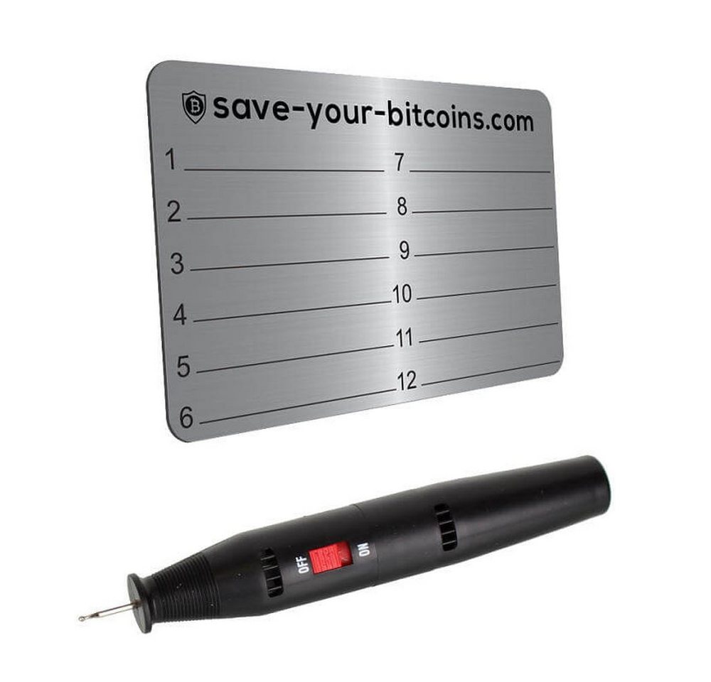 Hoopomania Graviergerät Hardware wallet seed phrase - 1 Edelstahl Platte (V4A) + Gravierstift, Set von Hoopomania