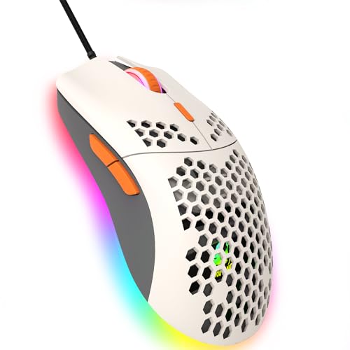 Kabelgebundene Gaming-Maus, 6 RGB-Beleuchtung 6400 DPI Programmierbare USB-Gaming-Maus, 6 Tasten, Wabenschalen-PC-Spieler Ergonomisches Design für Xbox PS4-Grau Orange Kabelgebundene Gaming-Maus, 6 RGB-Beleuchtung 6400 DPI Programmierbare USB-Gaming-Maus, 6 Tasten, Wabenschalen-PC-Spieler Ergonomisches Design für Xbox PS4-Grau Orange von Hoopond