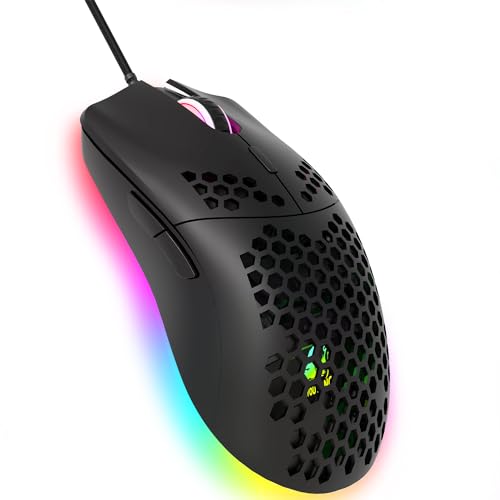 Hoopond Kabelgebundene Gaming-Maus, 6400 DPI Programmierbare USB-Gaming-Maus mit 6 RGB-Beleuchtung, 6 Tasten, Wabenschale mit Wabenschale für PC Gamer und Xbox PS4 - Schwarz Hoopond Kabelgebundene Gaming-Maus, 6400 DPI Programmierbare USB-Gaming-Maus mit 6 RGB-Beleuchtung, 6 Tasten, Wabenschale mit Wabenschale für PC Gamer und Xbox PS4 - Schwarz von Hoopond
