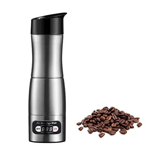 Tragbare Kaffeemaschine, 5oz Single Serve Auto Elektrische Kaffeemaschine, 304 Edelstahl Auto Reise Handkaffeemaschine Mit 12V 24V Zigarettenanzünder für Camping, Wandern von Hoopoocolor