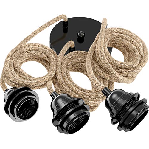 Hoopzi - Pendelleuchte 3 Flamming - 2,5m Textilkabel Seil und Schwarz - 3 X E27 Fassung - Vintage, Industrial Für Esstisch, Wohnzimmer, Esszimmer, Zimmer, Schlafzimmer, Küche Hoopzi - Pendelleuchte 3 Flamming - 2,5m Textilkabel Seil und Schwarz - 3 X E27 Fassung - Vintage, Industrial Für Esstisch, Wohnzimmer, Esszimmer, Zimmer, Schlafzimmer, Küche von Hoopzi