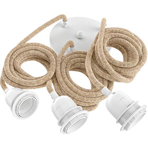 Hoopzi - Pendelleuchte 3 Flamming - 2,5m Textilkabel Seil und Weiß - 3 X E27 Fassung - Vintage, Industrial Für Esstisch, Wohnzimmer, Esszimmer, Zimmer, Schlafzimmer, Küche Hoopzi - Pendelleuchte 3 Flamming - 2,5m Textilkabel Seil und Weiß - 3 X E27 Fassung - Vintage, Industrial Für Esstisch, Wohnzimmer, Esszimmer, Zimmer, Schlafzimmer, Küche von Hoopzi