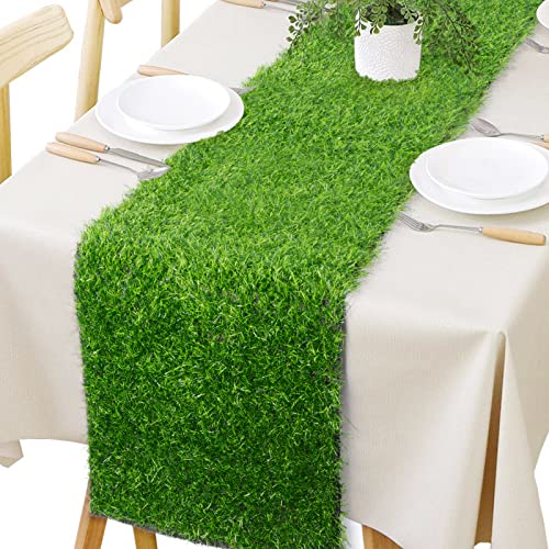 Hooqict Tischläufer aus Kunstrasen, 30,5 x 183,9 cm, wiederverwendbar, künstliches Gras, Tischdekoration für Hochzeit, Geburtstag, Party, Babyparty, Bankett, Frühling, Sommer, Tischdekoration von Hooqict