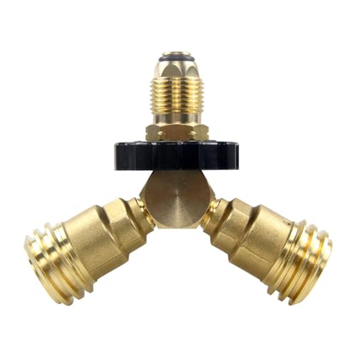 Hooshing Propan-Tankadapter Y-Splitter POL auf QCC1 Konverter, 2-Wege-LP-Messing-Gasarmatur-Kits von Hooshing