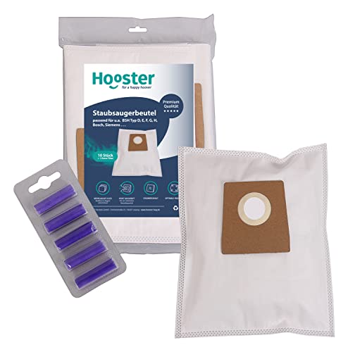 Hooster 10 Stück Staubsaugerbeutel für den Siemens Q5.0 extreme silencePower Staubsauger VSQ5X1230 und 5 Deo-Sticks (Lavendel) | Material Vlies 5-lagig - 10er Packung inkl. 1 Mikrofilter von Hooster