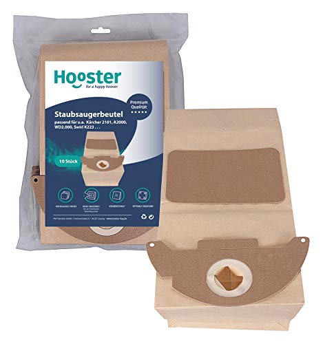 Hooster 10 Stück Staubsaugerbeutel passend für Kärcher 2501 TE / 2501TE / 2501-TE/Papier/Lange Version von Hooster