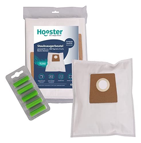 Hooster 20 Stück Staubsaugerbeutel für den Siemens Q5.0 extreme silencePower Staubsauger VSQ5X1230 und 5 Deo-Sticks (Green Forest) | Material Vlies 5-lagig - 20er Packung inkl. 2 Mikrofilter von Hooster