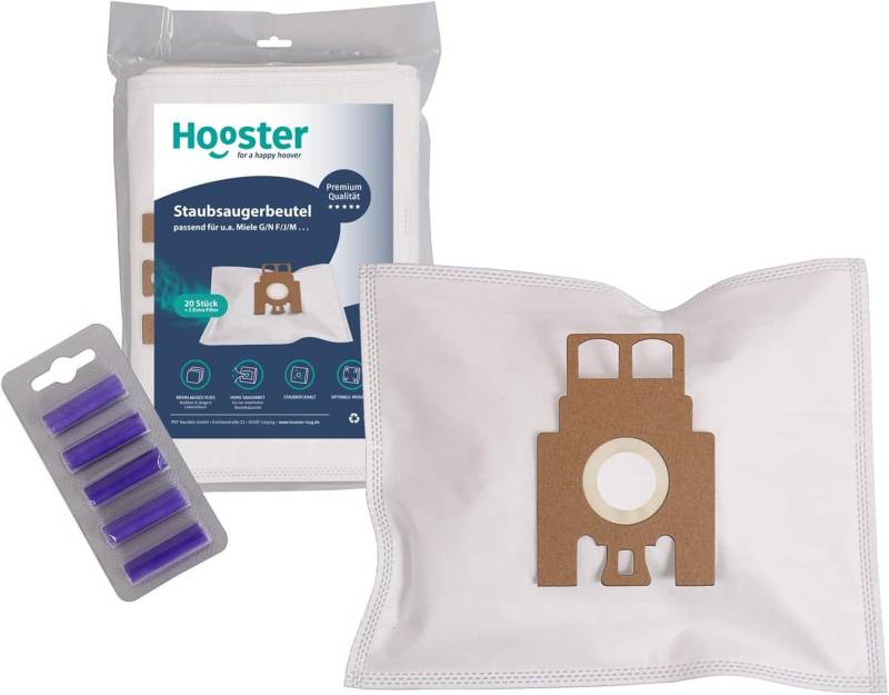 Hooster Staubsaugerbeutel 20 Stück geeignet für Miele complete C3 / C2 sowie, Swirl M40 und M50, 5 Deo-Sticks (Lavendel), Vlies 5-Lagig von Hooster