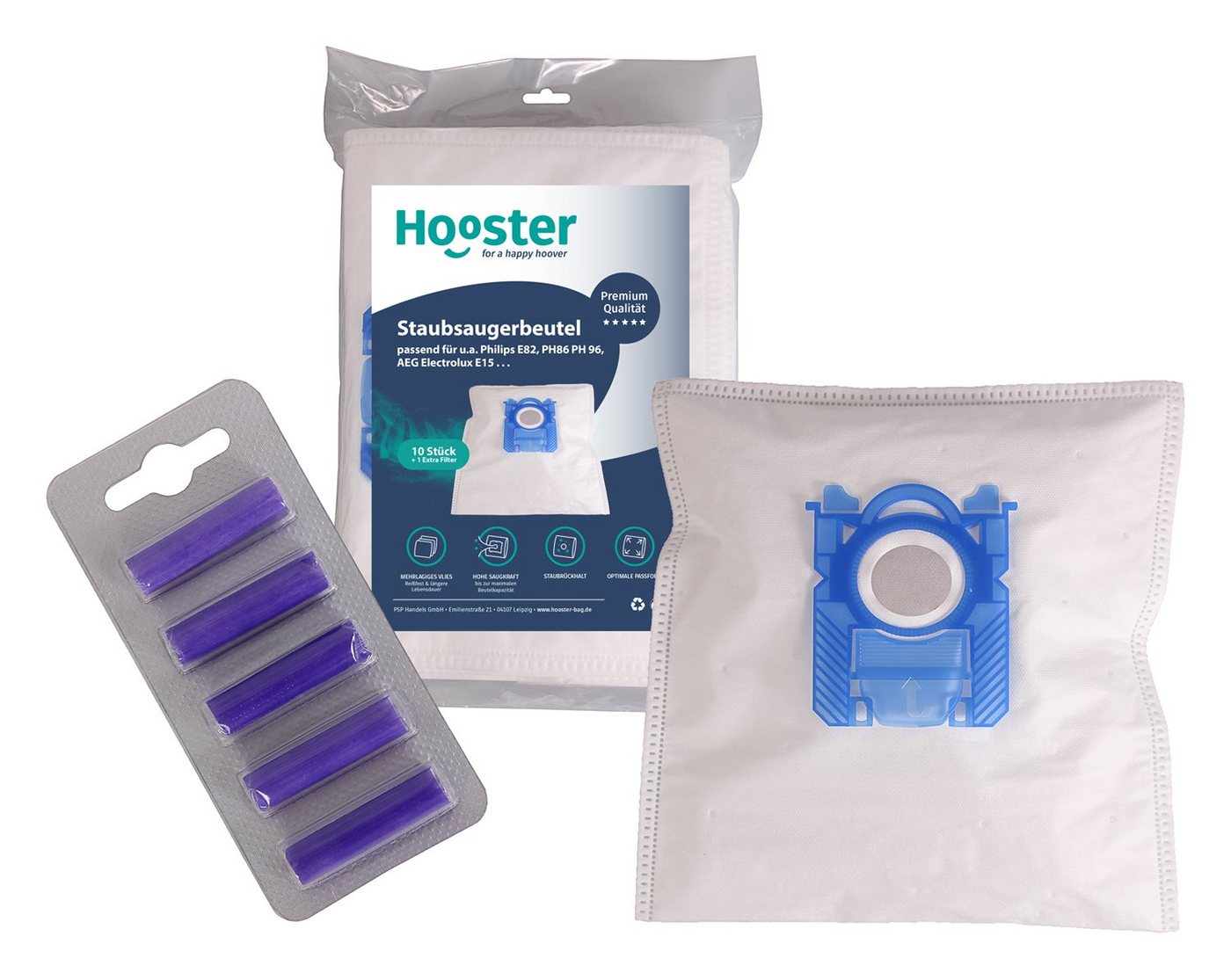 Hooster Staubsaugerbeutel passend für AEG VX6 VX7 VX8 / Größe 201 / s-BAG, 10 St., mit 5 Deo-Sticks (Lavendel) von Hooster