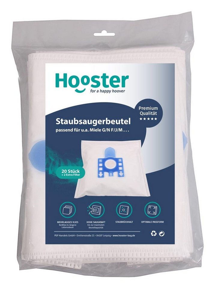 Hooster Staubsaugerbeutel passend für Miele Cat & Dog CH / Cat&Dog PE Cap, 20 St., mehrlagiges Premium Vlies für hohes Saugvermögen von Hooster