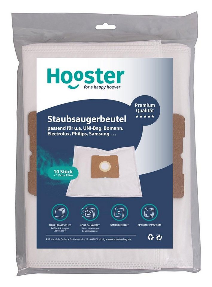 Hooster Staubsaugerbeutel passend für Progress PC 3720 / PC3720 / PC-3720, 10 St., mehrlagiges Premium Vlies für hohes Saugvermögen von Hooster