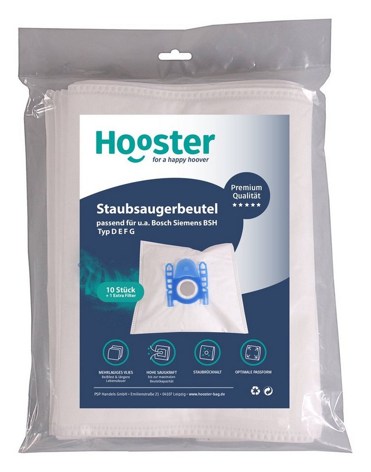 Hooster Staubsaugerbeutel passend für Siemens VZ41FGALL PowerProtect, 10 St., mehrlagiges Premium Vlies für hohes Saugvermögen von Hooster