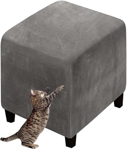 Hockerbezug Quadratisch/Rund 40x40/45x45/50x50cm Gray Stretch Ottoman Bezug Jacquard Velvet Fußhocker Bezug Luxuriöser Hockerabdeckung Waschbar Hocker Protector (Color : A19, Size : 50x50cm/19.6x19. von Hoowarm