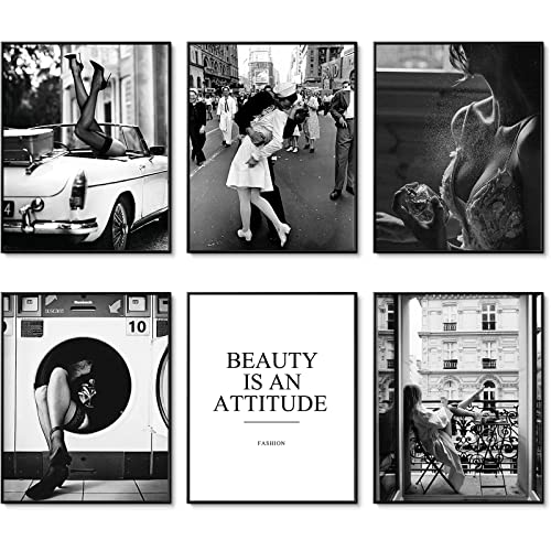 Fashion Wall Art Print Set of 6 Black and White Canvas Painting Perfume Woman Beauty Pictures Prints Poster Set for Living Room Vintage Home Decor (20,3 x 25,4 cm, ungerahmt) von HoozGee