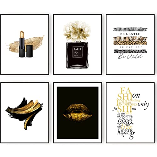 HoozGee Wunderschöne schwarze und goldene Mode-Kunstdrucke, Raumdekoration, Glam Golden Lipstick, Parfümflasche, stilvolle Zitate und Sprüche 11x14 Zoll (27.9x35.6cm) Ungerahmt von HoozGee