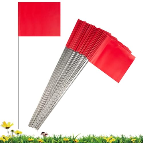 Hopbucan Packung mit 50 Markierungsflaggen, 15 x 4 x 5 , rote Gartenflaggen, Schilderflaggen, Rasenflaggen, Flaggen für Landschaftsflaggen von Hopbucan