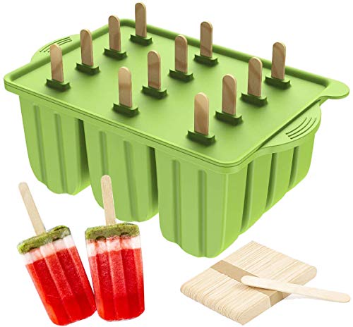 Hopeas Eisformen Silikon Eis am Stiel Formen, BPA Frei 12 Eisformen Popsicle Formen, Stieleisformen mit 50 holzstiel (Grün) von Hopeas