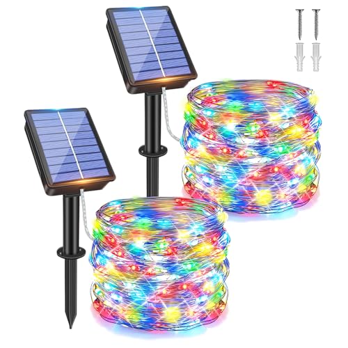 Hopelit 2 Stück Solar Lichterkette Aussen, Solar Lichterkette Kupferdraht 20m 200 LED, 8 Modi Solarlichterkette Außen Wetterfest für Garten Balkon Weihnachtsbaum Lichterkette Außen - Bunt von Hopelit