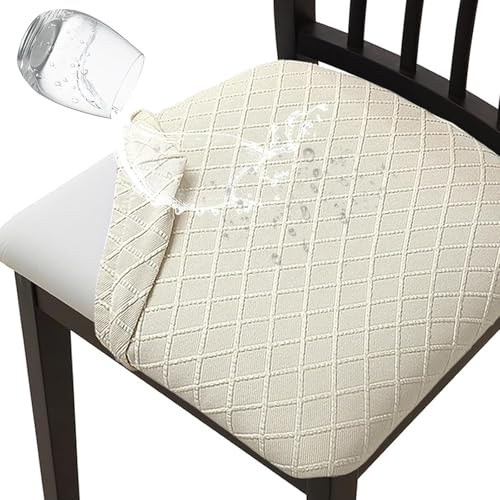 Hopelit Stuhlhussen 4er Set, Jacquard Esszimmerstühle Stuhlbezug Mit TPU Folie Wasserdicht, Hussen Für Stühle Abnehmbare Waschbar Stretch Für Küchenstühle Restaurant - Raute Beige von Hopelit