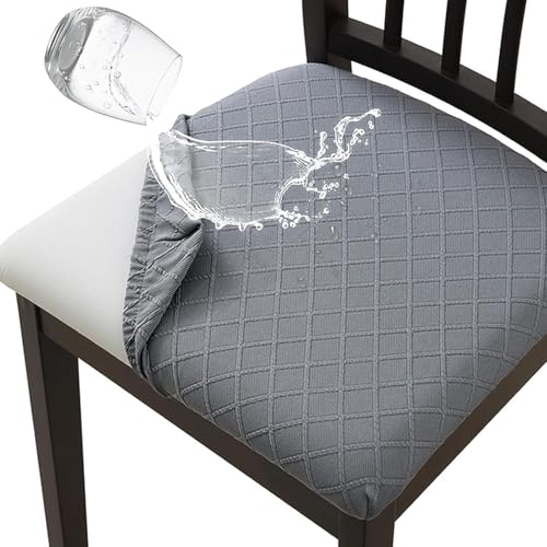 Hopelit Stuhlhussen 4er Set, Jacquard Esszimmerstühle Stuhlbezug Mit TPU Folie Wasserdicht, Hussen Für Stühle Abnehmbare Waschbar Stretch Für Küchenstühle Restaurant - Raute Hellgrau von Hopelit