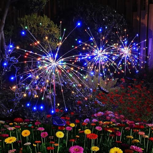 Hopelit Gartendeko Solar Gartenleuchte Außen, Solarlampen für Außen 4 Stück Je 150 LED, Gartenlichter Solar Feuerwerk Weihnachtsdeko 8 Modi Wasserdicht Für Pathway Balkon Deko - Bunt von Hopelit