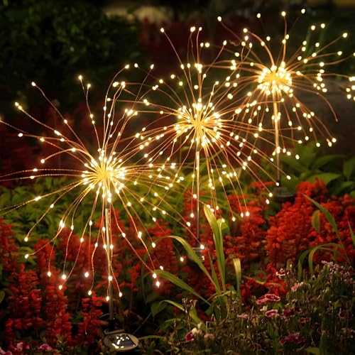 Hopelit Gartendeko Solar Gartenleuchte Außen, Solarlampen für Außen 4 Stück Je 150 LED, Gartenlichter Solar Feuerwerk Weihnachtsdeko 8 Modi Wasserdicht Für Pathway Balkon Deko - Warmweiß von Hopelit