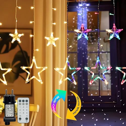 Hopelit Lichterkette, 2.3m 12 Sterne 138LED Dimmbar Weihnachtsbeleuchtung Fenster Farbwechsel 11 Modi mit Stecker, Fernbedienung, Timer, Lichterkette Sterne Für Weihnachtsbeleuchtung von Hopelit