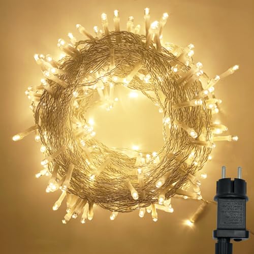 Hopelit Lichterkette Außen, Led Lichterkette für Weihnachtsbaum 20M 200 LED Warmweiß, 8 Modi Lichterkette Outdoor mit Speicherfunktion und Timer, IP44 Wasserdicht, Balkon Garten Deko von Hopelit