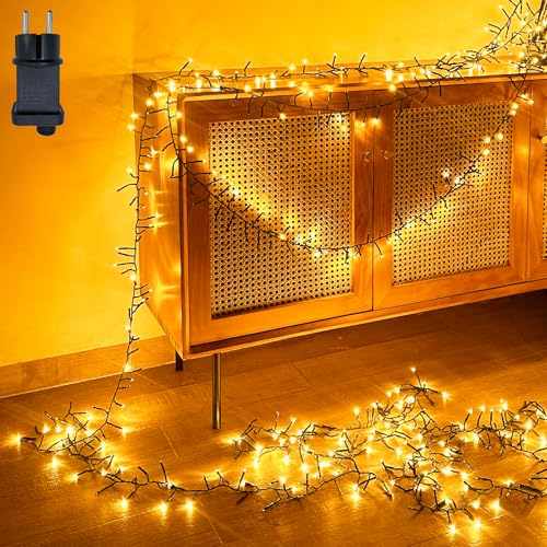 Hopelit Lichterkette Außen Cluster, 8m 400 LED Cluster Lichterkette Warmweiß, 8 Modi Lichterkette Weihnachtsbaum mit Timer IP44 Wasserdicht lichterkette balkon mit stecker für Garten Party von Hopelit