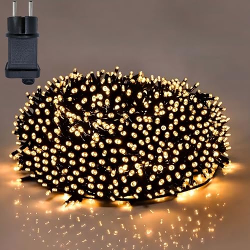 Hopelit Lichterkette Außen Innen, 8 Modi Lichterkette Weihnachtsbaum Warmweiß 60m mit Stecker Timer Speicherfunktion, IP44 Wasserdicht Weihnachtsbeleuchtung Außen für Garten Balkon von Hopelit