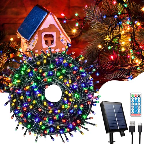 Hopelit Solar Lichterkette Aussen 10M 100 LED Bunt mit Fernbedienung und Timer, 8 Modi, Lichterkette Außen Solar für Garten, Terrassen, Halloween und Weihnachten, Party Deko, etc von Hopelit