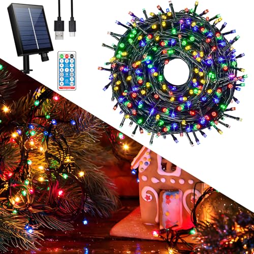 Hopelit Solar Lichterkette Aussen 20M 200 LED Bunt mit Fernbedienung und Timer, 8 Modi, Lichterkette Außen Solar für Garten, Terrassen, Halloween und Weihnachten, Party Deko, etc von Hopelit