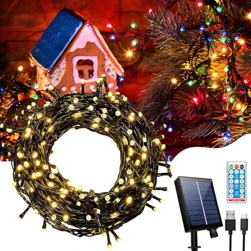 Hopelit Solar Lichterkette Aussen 20M 200 LED Warmweiß mit Fernbedienung und Timer, 8 Modi, Lichterkette Außen Solar für Garten, Terrassen, Halloween und Weihnachten, Party Deko, etc von Hopelit