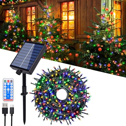 Hopelit Solar Lichterkette Aussen 30M 300 LED Bunt mit Fernbedienung und Timer, 8 Modi, Lichterkette Außen Solar für Garten, Terrassen, Halloween und Weihnachten, Party Deko, etc von Hopelit