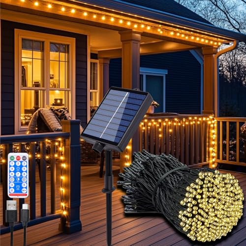 Hopelit Solar Lichterkette Aussen 30m Warmweiß, Lichterkette Außen Solar mit Fernbedienung & Timer, 8 Modi Lichterkette Weihnachtsbaum Wasserdicht Für Garten Deko Balkon Deko - 4 Stück von Hopelit