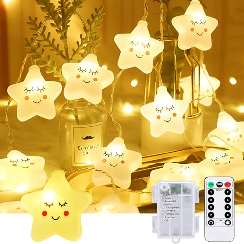 Hopelit Lichterkette Kinderzimmer Batterie 20LEDs 3m Warmweiß, Lichterkette Innen Batterie mit Timer und 8 Modi, Lichterkette Batterie Wasserdicht für Weihnachts, Schlafzimmer Etc (Sterne) von Hopelit