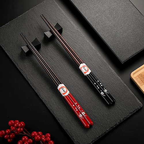 EssStäbchen 2 Paar Natur Chopsticks + 2 pcs Essstäbchenbblagen Japanische Chopsticks Schwarz rot chinesische stäbchen holz Chopsticks Stäbchen für Asiatisches Geschirr in Edler Schatulle Geschenkbox von Hopewey