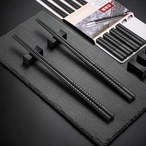 EssStäbchen schwarz 6 Paar + 6 pcs Essstäbchenbblagen schwarz Japanische Chopsticks chinesische stäbchen Chopsticks Essstäbchen Metall ,rutschfeste Essstäbchen Restaurant von Hopewey