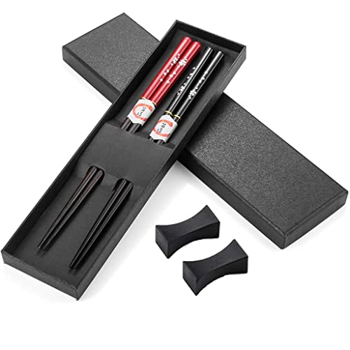 Hopewey 2 Paar Set Essstäbchen Japanische Natur Chopsticks aus umweltfreundlichem hölzernen in edler Schatulle Geschenkbox (Schwarzes Rot - Pflaumenblüte) von Hopewey