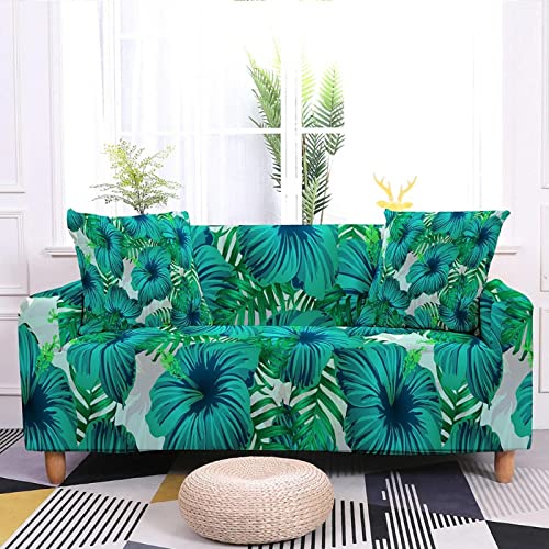 Hopfen Sofaschoner Aqua Green Flowers Sofaüberwurf Weich Spandex Sofaschoner rutschfest Couch Überwurf Waschbare Sofa Überzug Sofabezug mit Elastischen Riemen Sofabezug L Form Pflegeleicht 2 Sitzer von Hopfen