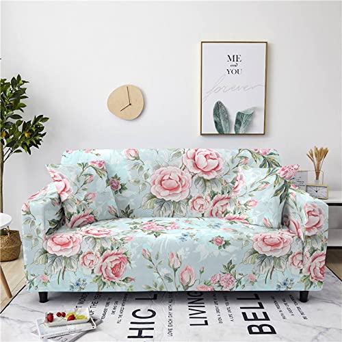 Hopfen Sofaschoner Grüne Blaue Blumen Sofaüberwurf Weich Spandex Sofaschoner rutschfest Couch Überwurf Waschbare Sofa Überzug Sofabezug mit Elastischen Riemen Sofabezug L Form Pflegeleicht 4 Sitzer von Hopfen