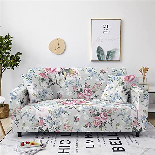 Hopfen Sofaschoner Rosa Blaue Blume Sofaüberwurf Weich Spandex Sofaschoner rutschfest Couch Überwurf Waschbare Sofa Überzug Sofabezug mit Elastischen Riemen Sofabezug L Form Universelle 1 Sitzer von Hopfen