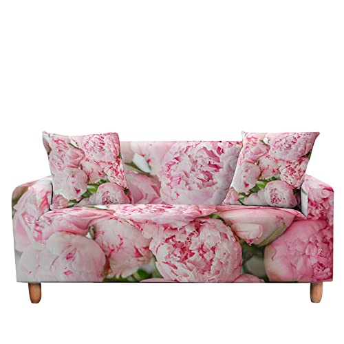 Hopfen Sofaschoner Rosa Elegante Blume Sofaüberwurf Weich Spandex Sofaschoner rutschfest Couch Überwurf Waschbare Sofa Überzug Sofabezug mit Elastischen Riemen Sofabezug L Form Pflegeleicht 2 Sitzer von Hopfen