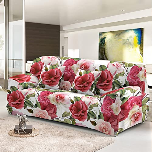 Hopfen Sofaschoner Rote Rosa Blüten Sofaüberwurf Weich Spandex Sofaschoner rutschfest Couch Überwurf Waschbare Sofa Überzug Sofabezug mit Elastischen Riemen Sofabezug L Form Pflegeleicht 2 Sitzer von Hopfen