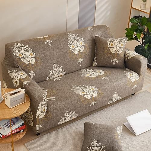 Sofaschoner Braun Weiß Sofaüberwurf Weich Spandex Sofaschoner rutschfest Couch Überwurf Waschbare Sofa Überzug Sofabezug mit Elastischen Riemen Sofabezug L Form Universelle 3 Sitzer von Hopfen